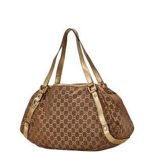 Gucci Handbag Canvas Tote Brown Leather Bag GG Abbey Gold